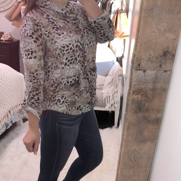 Ruby Road size small leopard print mock turtleneck sweatshirt - Picture 3 of 6
